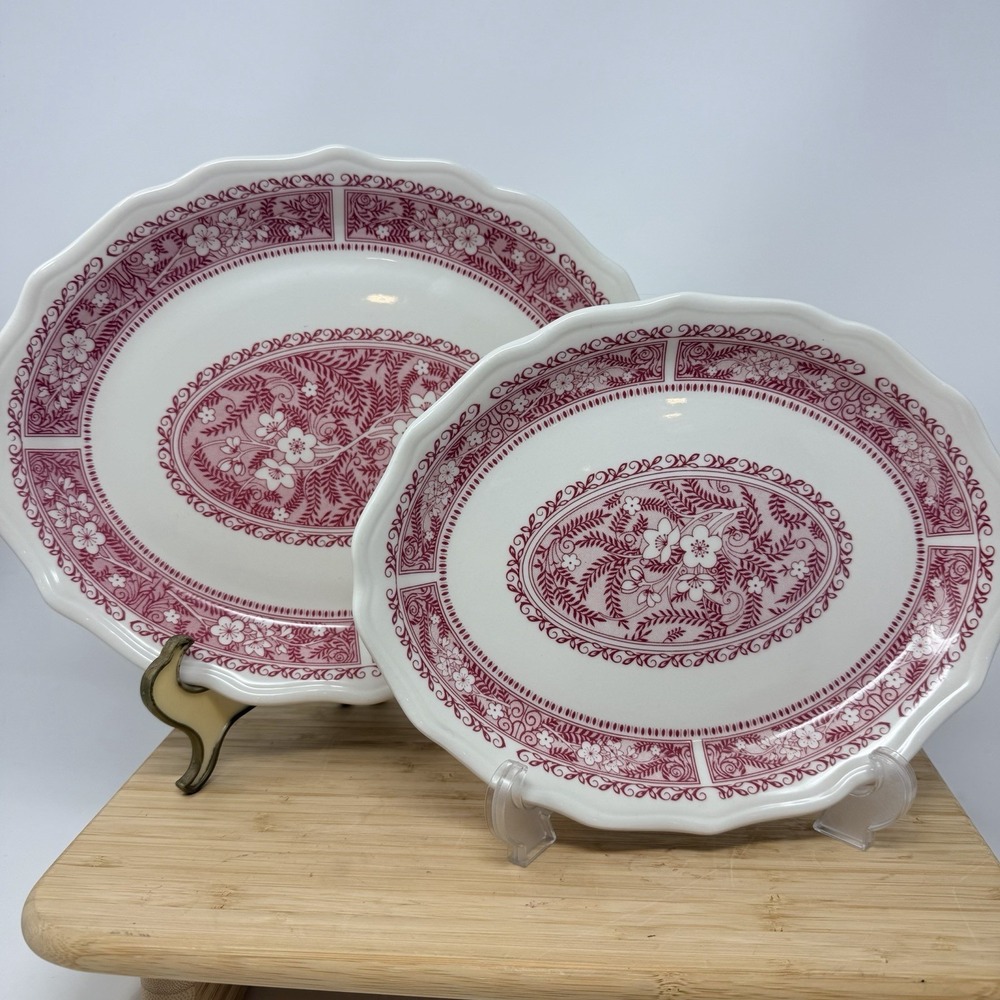 Syracuse China Strawberry Hill Pink Floral Pattern Oval Platter Vintage Set Of 2
